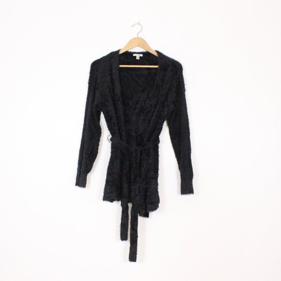*Amuse Society Black Faux Fur Cardigan with Belt - Picture 4 of 8